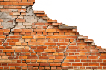 A wrecked brick wall, and on the side a white background for the design. The concept of brick texture.