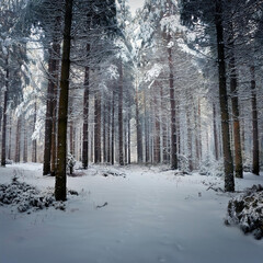 눈오는 숲속 풍경