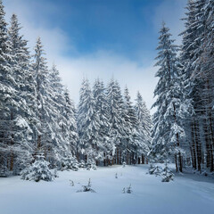 눈오는 숲속 풍경