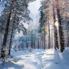 눈오는 숲속 풍경