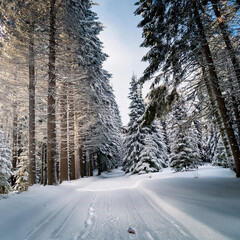 눈오는 숲속 풍경