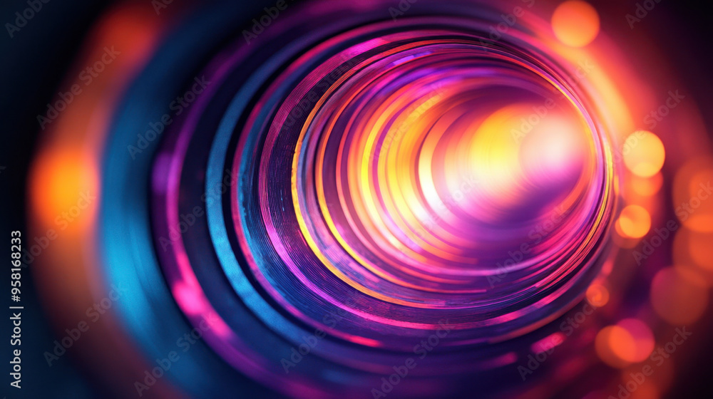 Poster colorful glowing circles, vibrant glowing circles on a dark background create a dynamic visual effec