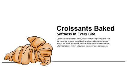 Continuous line art croissants baked vector illustration colorful. Concept food pastry , food, restaurant, food business, lading page, poster