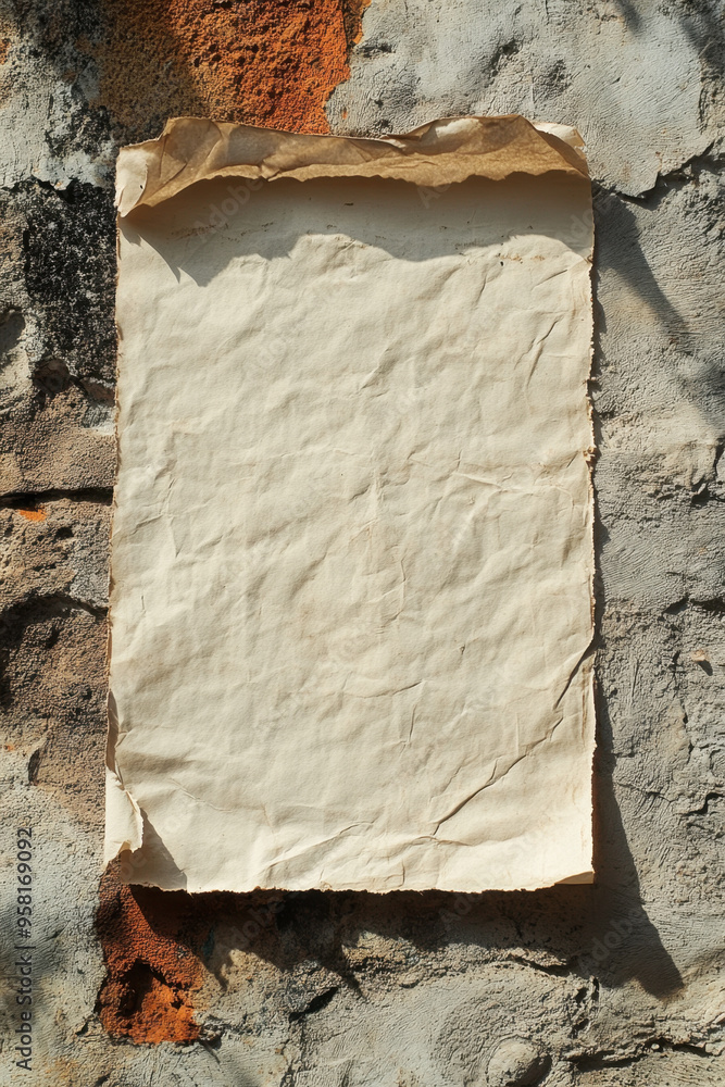 Poster paper mockup, a blank sheet of paper is displayed on a textured surface, perfect for presenting crea