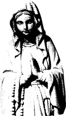 Virgin mary, Saint figure sculpture isolated. Collage element of paper for poster, stickers, banner. Cutting shapes grunge vintage face part. Abstract vector set