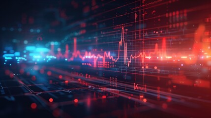 Futuristic Digital Data Visualization with Red and Blue Graphs