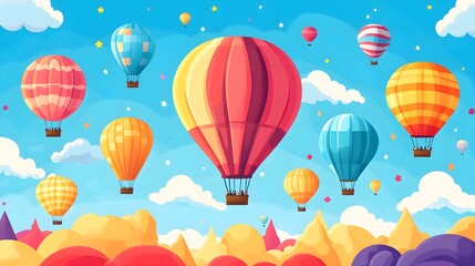 Obraz premium A flat design of a hot air balloon festival with bright, bold colors
