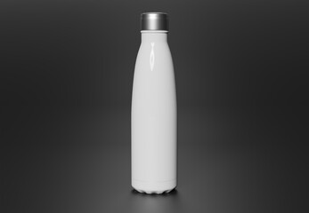 Metal water bottle mockup on dark. Blank sport insulated drink template