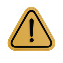 Caution sign triangle 3d render. Isolated on transparent background