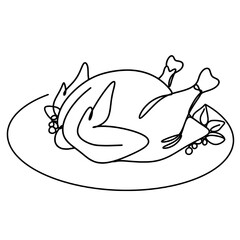 Roasted turkey single continuous line drawing