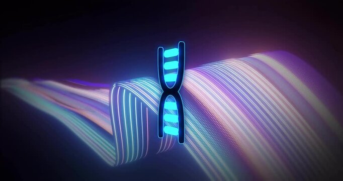 DNA strand animation over colorful light trails
