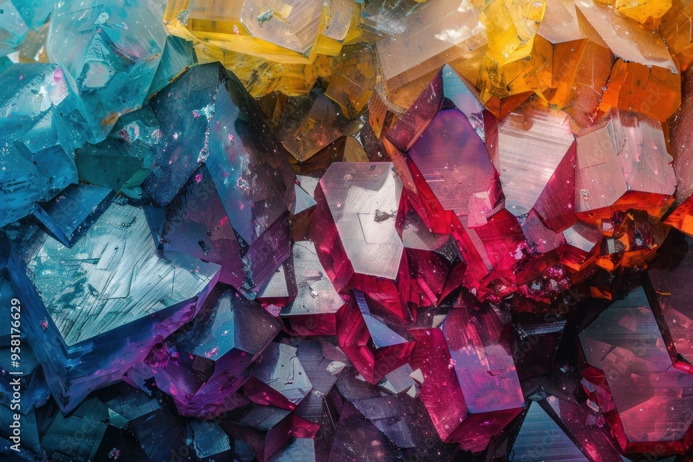 Poster macro close up of colorful crystal stone texture forming abstract background