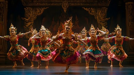 Traditional Thai Dance: A traditional Thai dance performance with dancers in colorful costumes and...