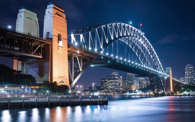 Naklejka premium Aerial View of Sydney Harbour Bridge: Dynamic Cityscape Background