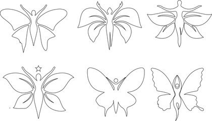 Butterfly Woman with Leaf Wings design inspiration stock outline