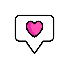 Message bubble with heart. Social media notification icons in speech bubbles.