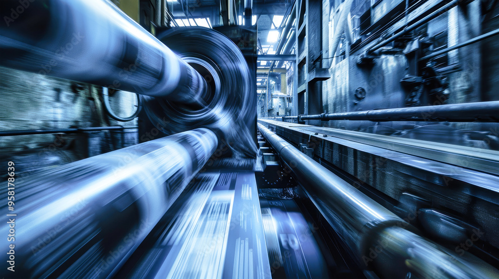 Aufkleber black rolls swiftly move through the machinery, showcasing the dynamic process of printing paper in 