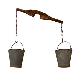 old rocker with buckets on white, isolated