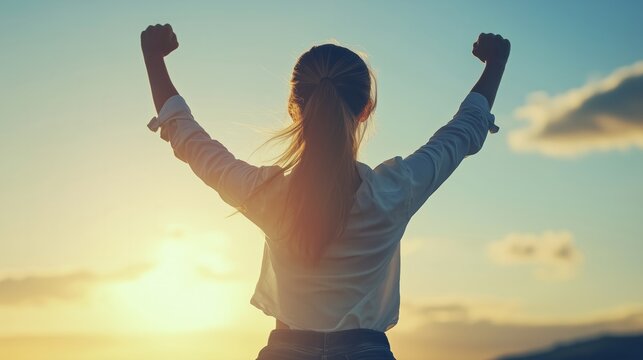 Strong woman, winning, success , and life goals concept.