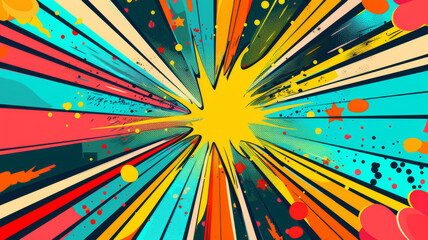 comic book style pow explosion with colorful energy rays and artwork in pop art style. Visual...