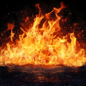 Raging Inferno Intense Flames Burning Brightly in a Dramatic Fiery Blaze