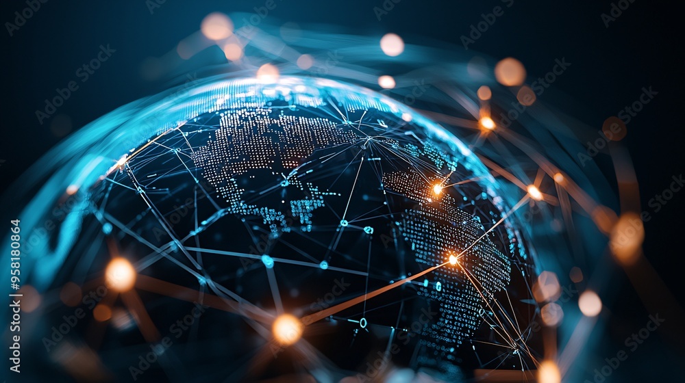 Poster abstract rendering of global supply chains influenced by economic policy, visualized through interco