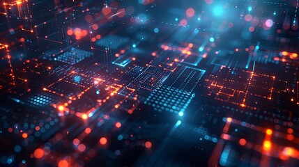 Obraz premium Abstract Digital Network with Red and Blue Lights