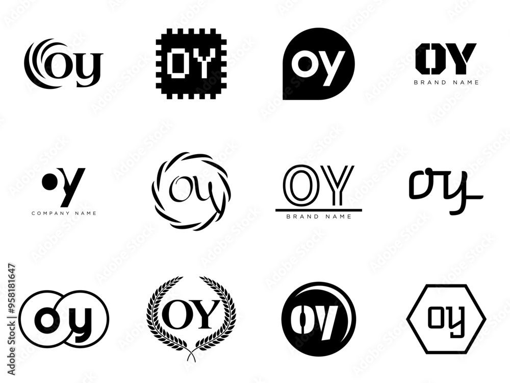 Fototapete oy logo company template. letter o and y logotype. set different classic serif lettering and modern 