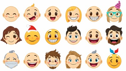 Fototapeta premium A collection of smiling faces and multiple facial expressions.