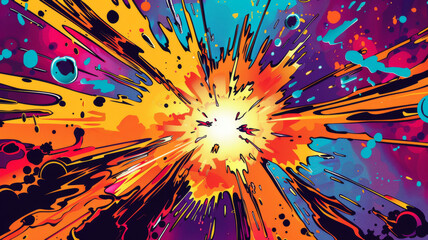 comic book style pow explosion with colorful energy rays and artwork in pop art style. Visual dynamism of modern comic book icon for punch word. Comic smoke