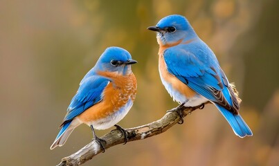 Obraz premium Two male bluebirds on perch. 