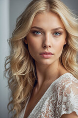 Fototapeta premium portrait of a cute blonde girl model of European appearance , blonde girl