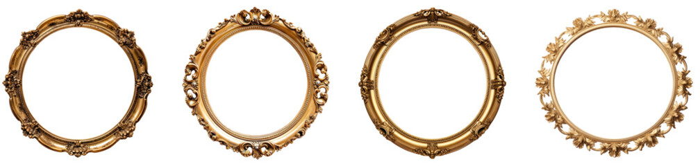 Fototapeta premium Vintage round gold frame png cut out element set