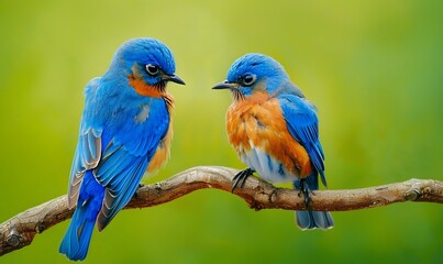 Obraz premium Two male bluebirds on perch. 