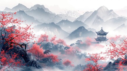 Fototapeta premium Illustration Of China Landmarks, Generative AI