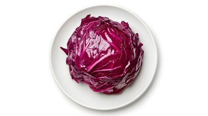 Fototapeta premium Fresh red cabbage on white plate: vibrant colors and healthy eating inspiration
