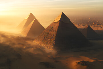 Majestic Pyramids in the Desert at Sunrise