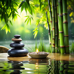 relaxing spa with bamboo stone and water zen nature