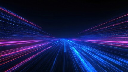 An abstract image featuring dynamic lines of light, showcasing vibrant blue and pink colors, creating a sense of motion and energy.