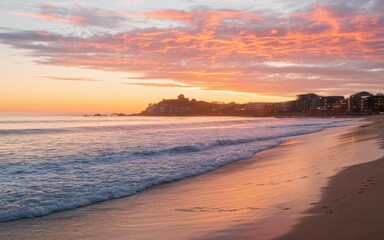 Bondi Beach Sunrise Serene Coastal Background in Sydney, Australia