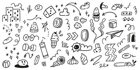 Creative Hand-Drawn Doodle Set | Playful Vector Scribbles, Symbols, and Sketches | Abstract Black and White Illustration for Design Projects