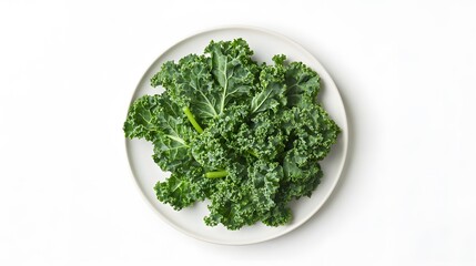 Fresh kale on white plate - vibrant green leaves for healthy vegan dining inspiration