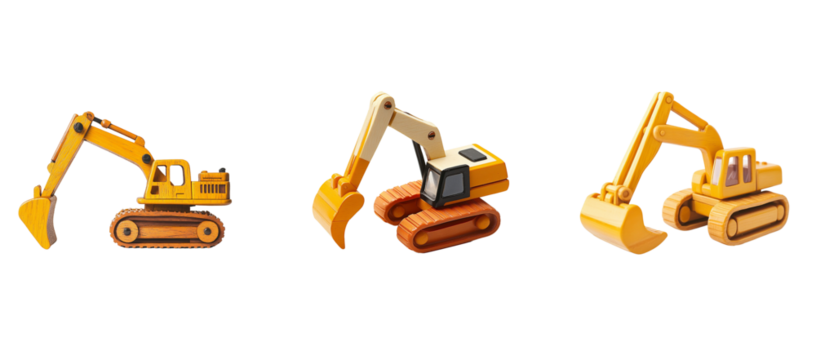 Wooden toy excavator, bright colors, white background,