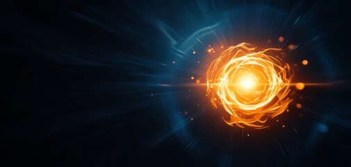 Fototapeta premium A mesmerizing glowing orb radiates energy in a cosmic swirl, highlighting the beauty of light and motion in a dark background.