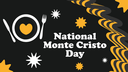 National Monte Cristo Day vector banner design with geometric shapes and vibrant colors on a horizontal background.