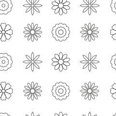 Linear autumn floral seamless pattern. Hand drawn line art. Flower power. Autumn and summer garden. Background, digital paper, wallpaper.