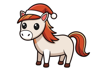 Horse with Christmas Santa Claus hat vector illustration