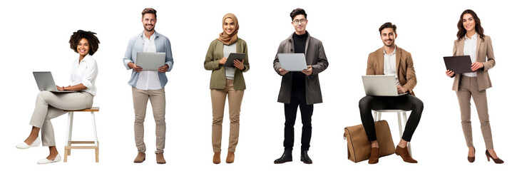 Business people using digital device png cut out element set