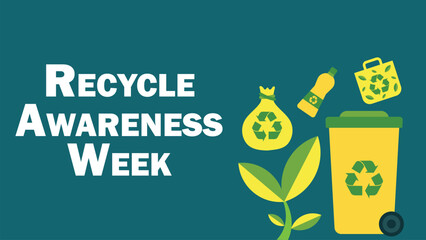 Recycle Awareness Week vector banner design with geometric shapes and vibrant colors on a horizontal background.