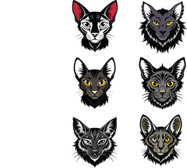 Lykoi Cats Head Silhouette Vector Set